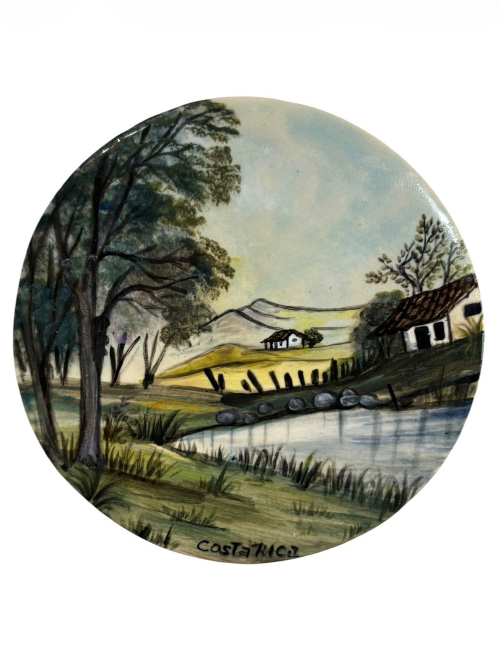 Vintage Hand-Painted Costa Rican Landscape Plate - Scenic Art